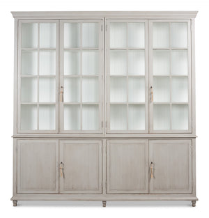 Sarreid Harper Soft Grey Glass Front Bookcase - Stylish Pine Design For Elegant Home Storage Solutions Grey  53450