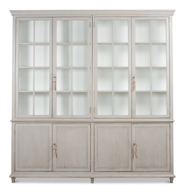 Sarreid Harper Soft Grey Glass Front Bookcase - Stylish Pine Design For Elegant Home Storage Solutions Grey  53450