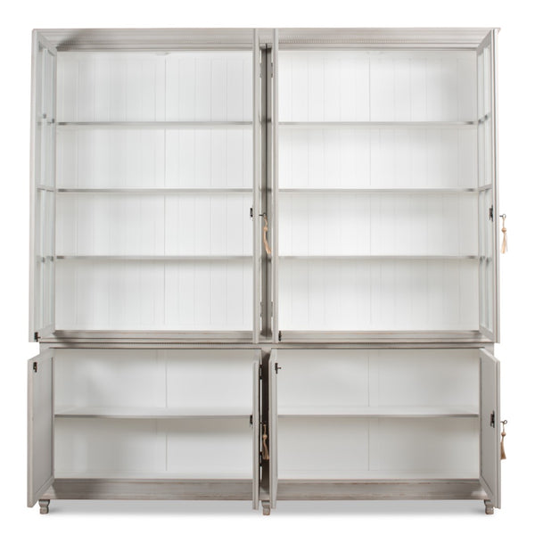 Sarreid Harper Soft Grey Glass Front Bookcase - Stylish Pine Design For Elegant Home Storage Solutions Grey  53450