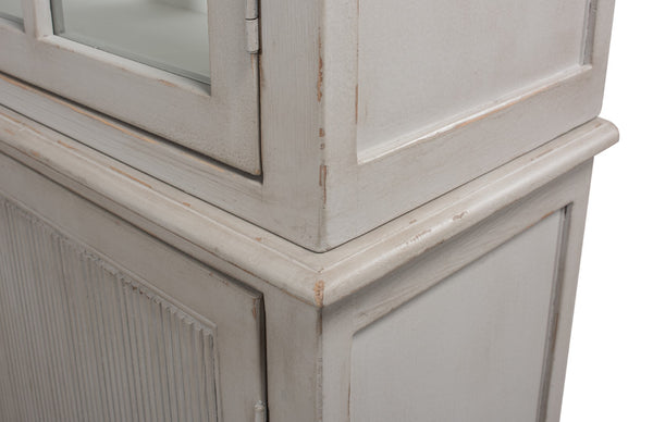 Sarreid Harper Soft Grey Glass Front Bookcase - Stylish Pine Design For Elegant Home Storage Solutions Grey  53450