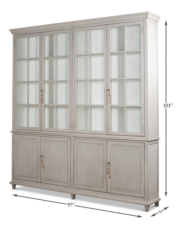 Sarreid Harper Soft Grey Glass Front Bookcase - Stylish Pine Design For Elegant Home Storage Solutions Grey  53450