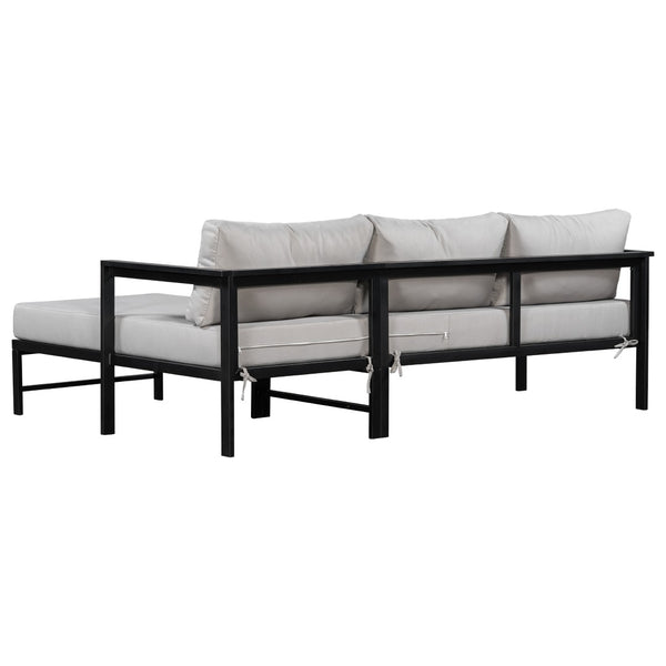 English Elm U_style Outdoor L-shaped Sectional Iron Frame Patio Sofa with Thick Foam Cushions Gray WY000480AAE