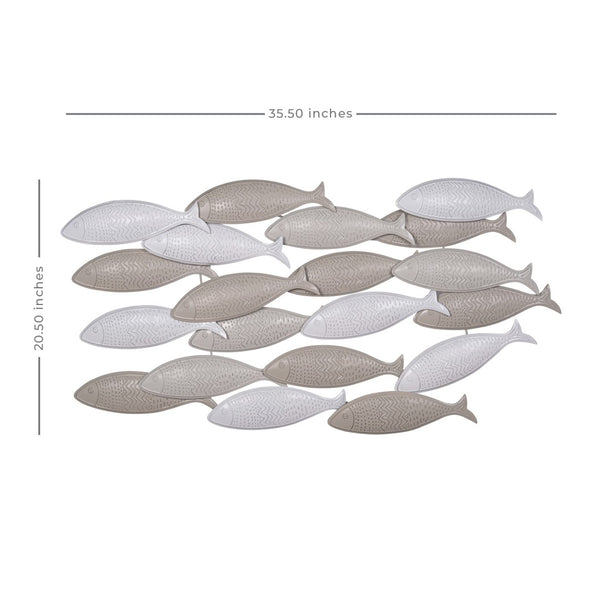 Homeroots 21" Coastal Gray And Beige Metal Fish Wall Decor – Unique Hand-finished Art For Tranquil Spaces  Metal 534523