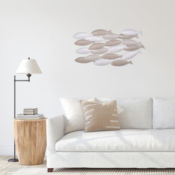 Homeroots 21" Coastal Gray And Beige Metal Fish Wall Decor – Unique Hand-finished Art For Tranquil Spaces  Metal 534523