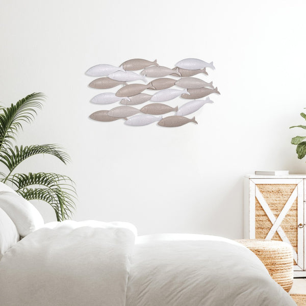 Homeroots 21" Coastal Gray And Beige Metal Fish Wall Decor – Unique Hand-finished Art For Tranquil Spaces  Metal 534523