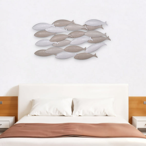 Homeroots 21" Coastal Gray And Beige Metal Fish Wall Decor – Unique Hand-finished Art For Tranquil Spaces  Metal 534523