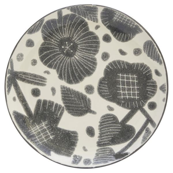 Homeroots Gray And Ivory Sixteen Piece Round Floral Ceramic Service For Four Dinnerware Set   534529
