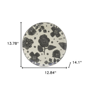 Homeroots Gray And Ivory Sixteen Piece Round Floral Ceramic Service For Four Dinnerware Set   534529