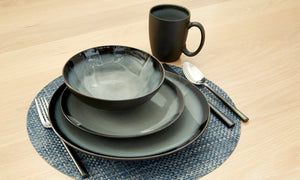 Homeroots Green And Black Sixteen Piece Round Tone On Tone Ceramic Service For Four Dinnerware Set   534530
