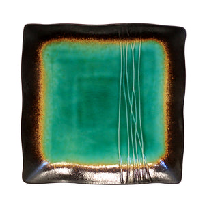 Homeroots Green And Black Sixteen Piece Square Abstract Ceramic Service For Four Dinnerware Set   534531