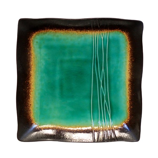 Homeroots Green And Black Sixteen Piece Square Abstract Ceramic Service For Four Dinnerware Set   534531