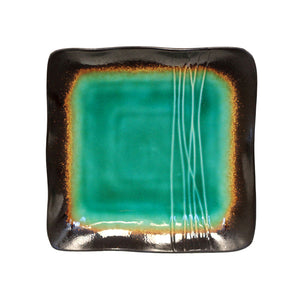 Homeroots Green And Black Sixteen Piece Square Abstract Ceramic Service For Four Dinnerware Set   534531
