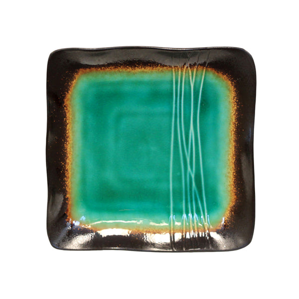 Homeroots Green And Black Sixteen Piece Square Abstract Ceramic Service For Four Dinnerware Set   534531