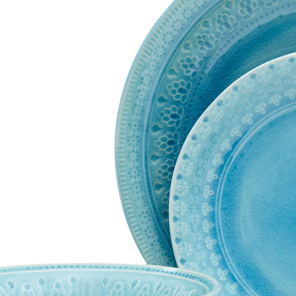 Homeroots Aqua Sixteen Piece Floral Medallion Ceramic Service For Four Dinnerware Set   534533