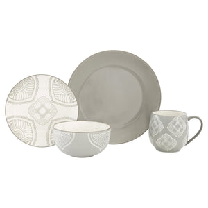 Homeroots Gray And Ivory Sixteen Piece Round Geometric Ceramic Service For Four Dinnerware Set   534534