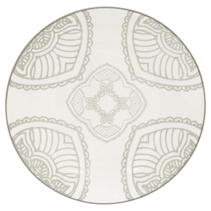 Homeroots Gray And Ivory Sixteen Piece Round Geometric Ceramic Service For Four Dinnerware Set   534534