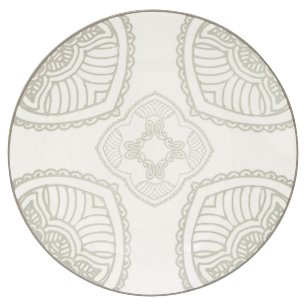Homeroots Gray And Ivory Sixteen Piece Round Geometric Ceramic Service For Four Dinnerware Set   534534