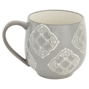 Homeroots Gray And Ivory Sixteen Piece Round Geometric Ceramic Service For Four Dinnerware Set   534534