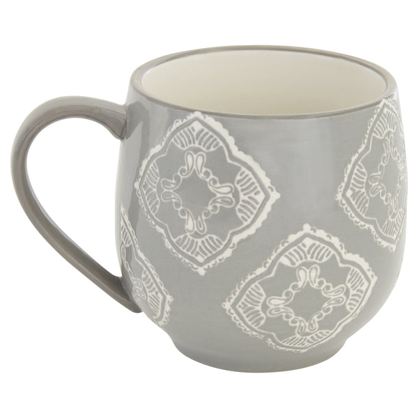 Homeroots Gray And Ivory Sixteen Piece Round Geometric Ceramic Service For Four Dinnerware Set   534534