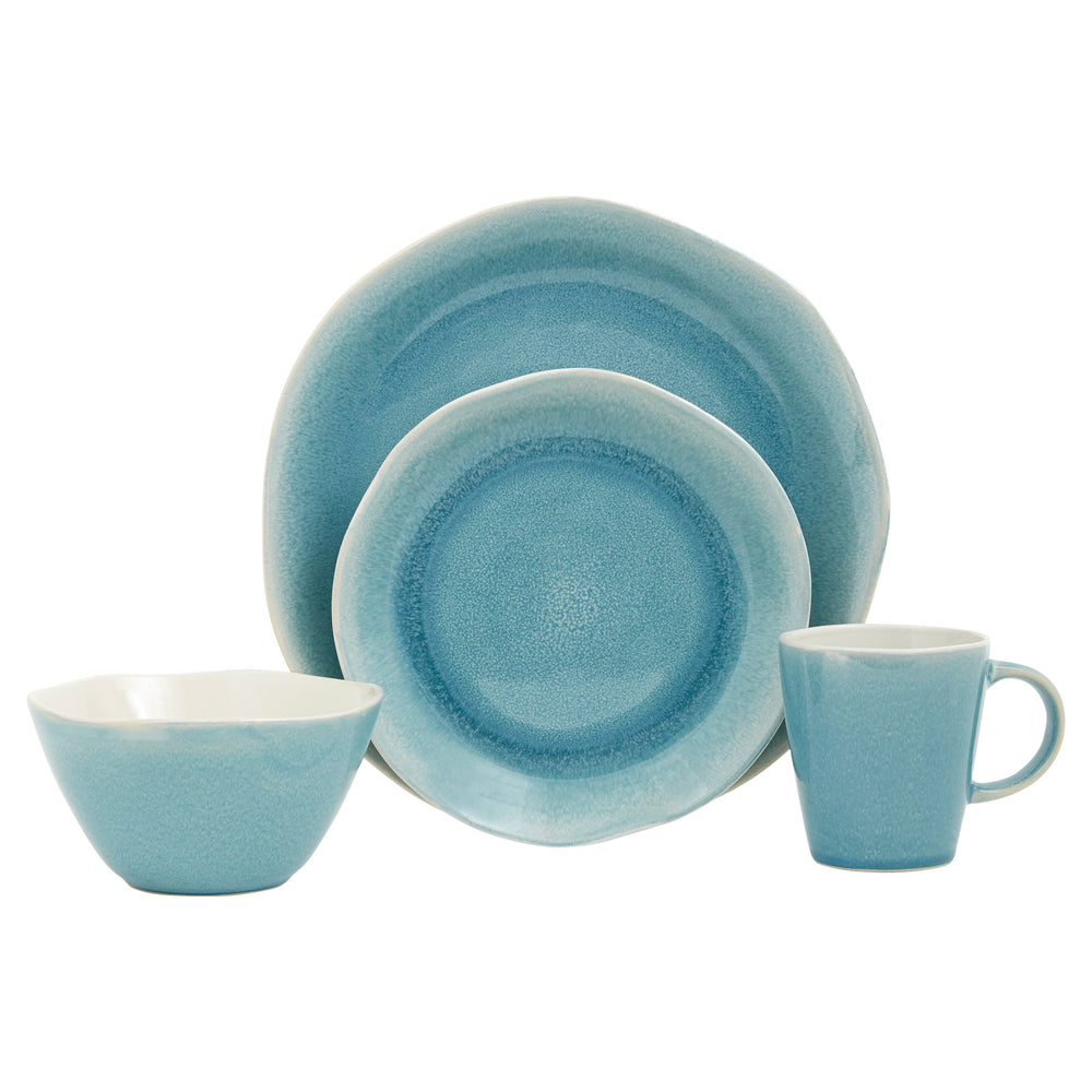 Homeroots Aqua Sixteen Piece Abstract Ceramic Service For Four Dinnerware Set   534535
