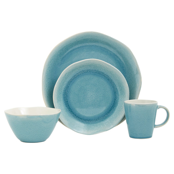 Homeroots Aqua Sixteen Piece Abstract Ceramic Service For Four Dinnerware Set   534535