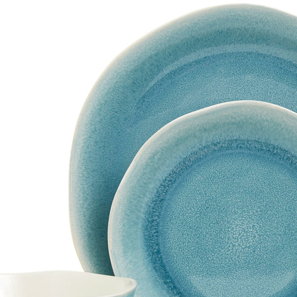 Homeroots Aqua Sixteen Piece Abstract Ceramic Service For Four Dinnerware Set   534535