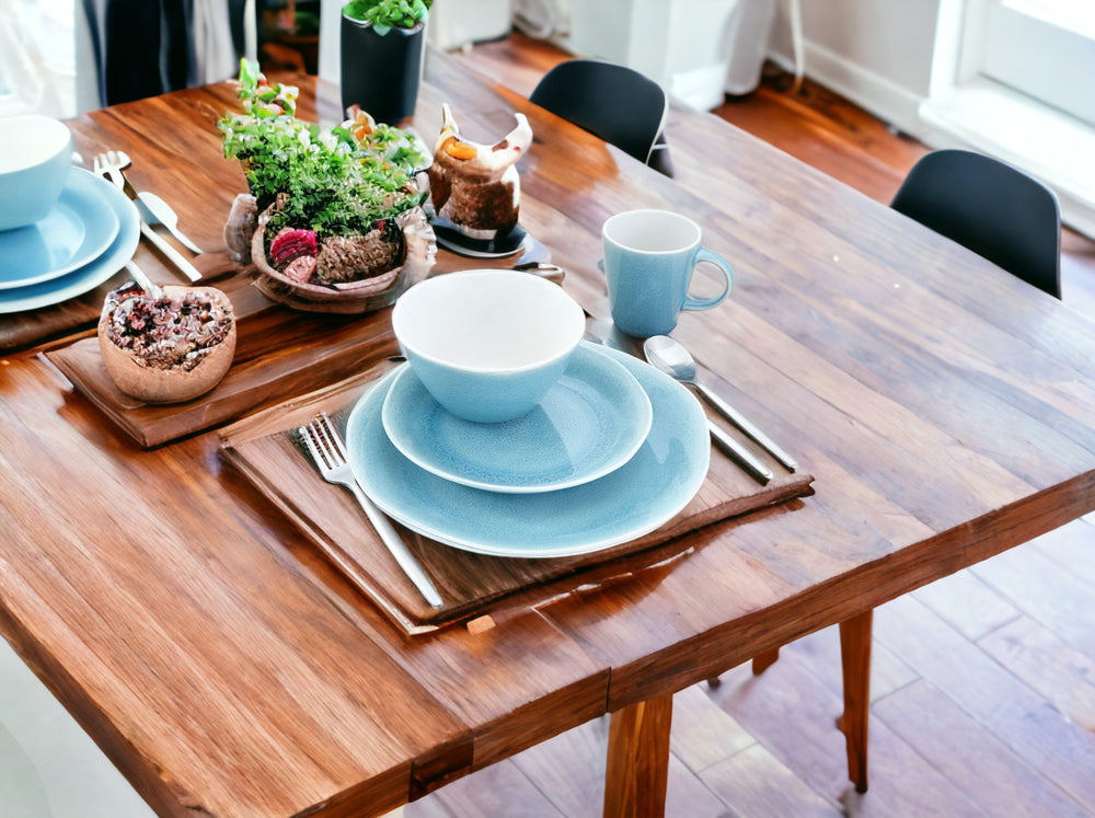 Homeroots Aqua Sixteen Piece Abstract Ceramic Service For Four Dinnerware Set   534535