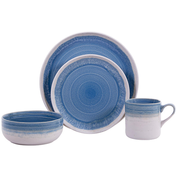 Homeroots Blue And White Sixteen Piece Round Tone On Tone Ceramic Service For Four Dinnerware Set   534538