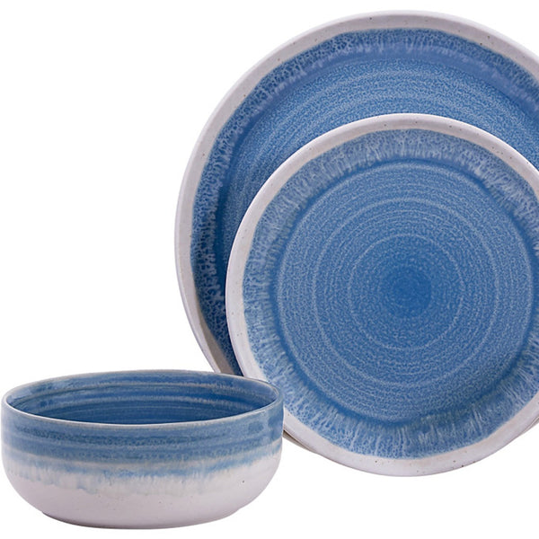 Homeroots Blue And White Sixteen Piece Round Tone On Tone Ceramic Service For Four Dinnerware Set   534538