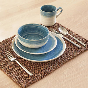 Homeroots Blue And White Sixteen Piece Round Tone On Tone Ceramic Service For Four Dinnerware Set   534538