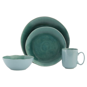 Homeroots Green Sixteen Piece Ceramic Service For Four Dinnerware Set   534540