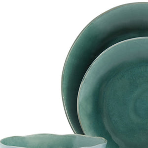 Homeroots Green Sixteen Piece Ceramic Service For Four Dinnerware Set   534540