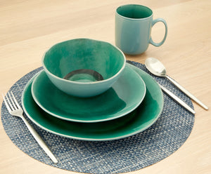 Homeroots Green Sixteen Piece Ceramic Service For Four Dinnerware Set   534540