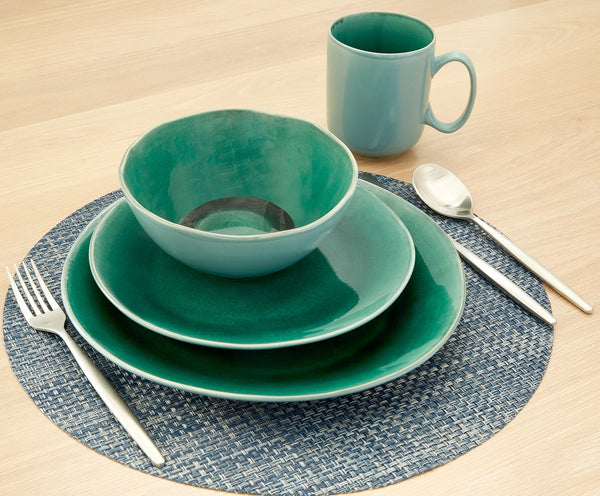 Homeroots Green Sixteen Piece Ceramic Service For Four Dinnerware Set   534540