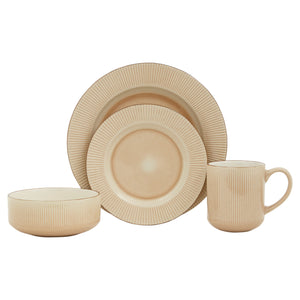 Homeroots Sand Sixteen Piece Round Striped Ceramic Service For Four Dinnerware Set   534541