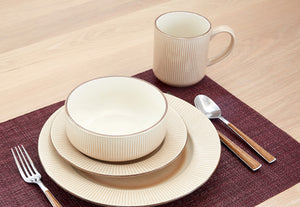 Homeroots Sand Sixteen Piece Round Striped Ceramic Service For Four Dinnerware Set   534541