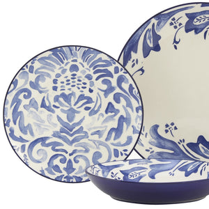 Homeroots Blue And White Sixteen Piece Round Floral Ceramic Service For Four Dinnerware Set   534542