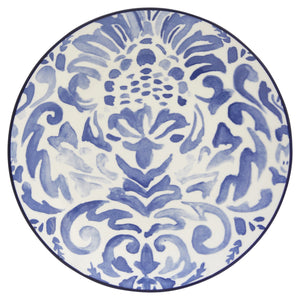 Homeroots Blue And White Sixteen Piece Round Floral Ceramic Service For Four Dinnerware Set   534542