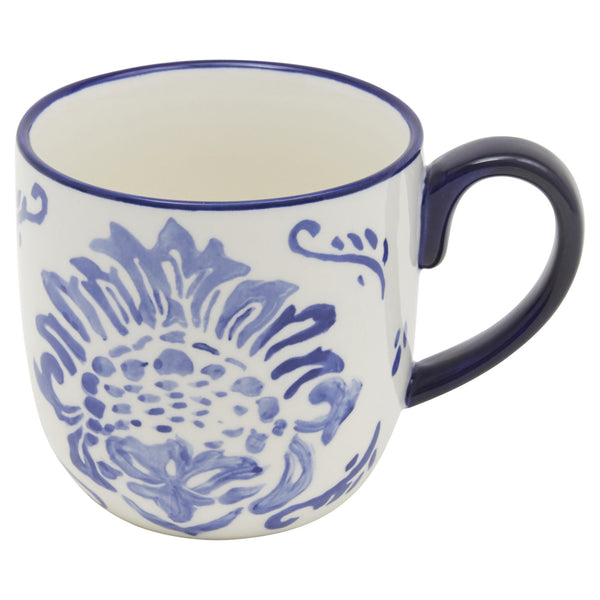 Homeroots Blue And White Sixteen Piece Round Floral Ceramic Service For Four Dinnerware Set   534542