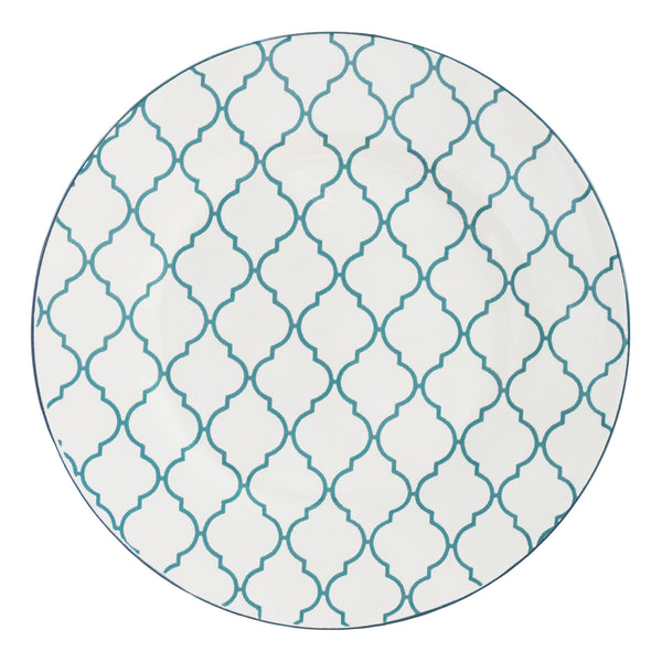 Homeroots Turquoise Sixteen Piece Round Trellis Ceramic Service For Four Dinnerware Set   534543