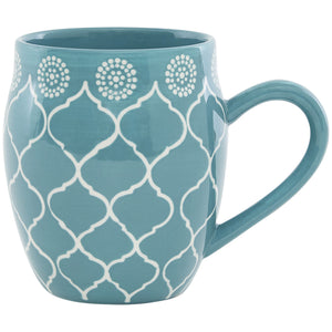 Homeroots Turquoise Sixteen Piece Round Trellis Ceramic Service For Four Dinnerware Set   534543