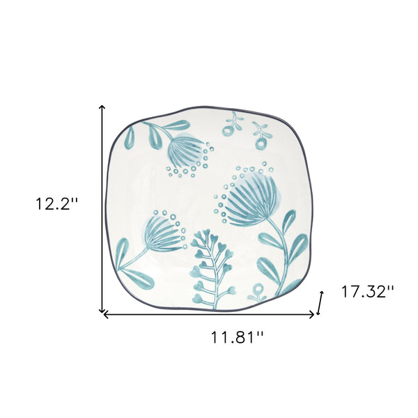 Homeroots Blue And White Sixteen Piece Round Floral Ceramic Service For Four Dinnerware Set   534544