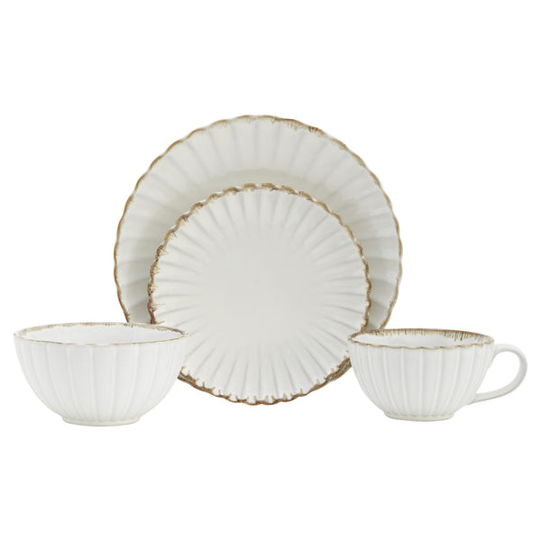 Homeroots Ivory Sixteen Piece Round Ceramic Service For Four Dinnerware Set   534546