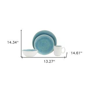 Homeroots Blue And White Sixteen Piece Round Ceramic Service For Four Dinnerware Set   534547