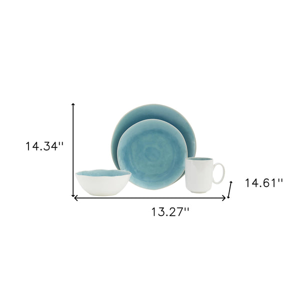 Homeroots Blue And White Sixteen Piece Round Ceramic Service For Four Dinnerware Set   534547