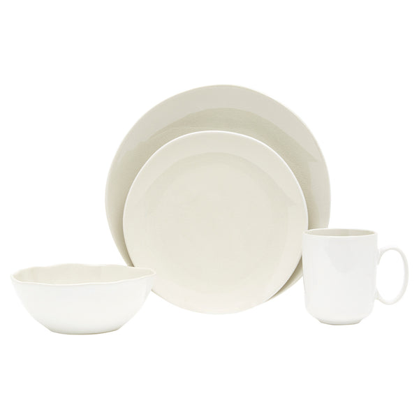 Homeroots White And Natural Sixteen Piece Round Ceramic Service For Four Dinnerware Set   534548