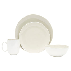 Homeroots White And Natural Sixteen Piece Round Ceramic Service For Four Dinnerware Set   534548