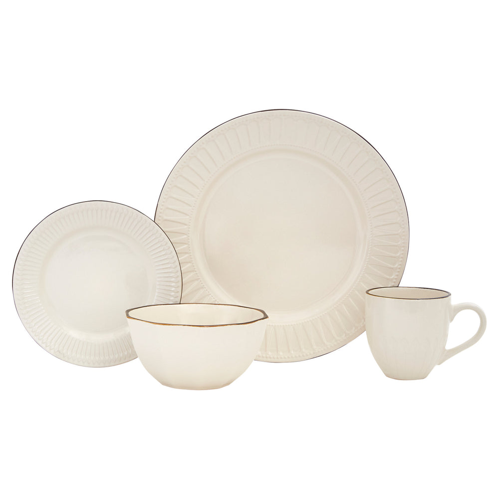 Homeroots Ivory Sixteen Piece Ceramic Service For Four Dinnerware Set   534551