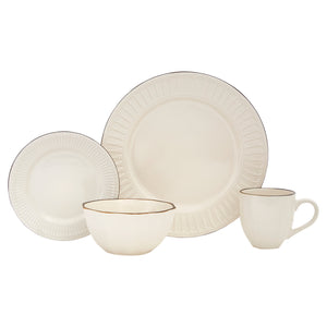 Homeroots Ivory Sixteen Piece Ceramic Service For Four Dinnerware Set   534551
