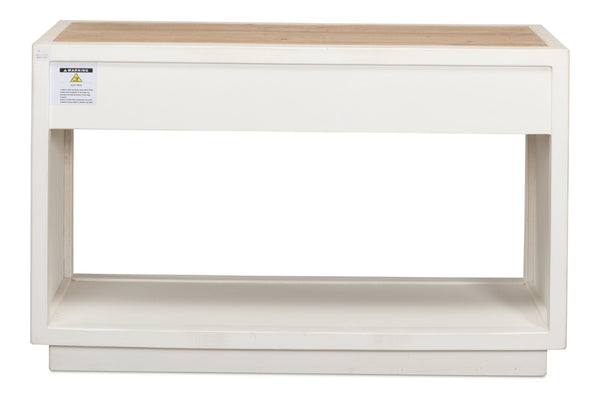 Sarreid Connor Center Drawer Console - Antique White With Weathered Top, Stylish Reclaimed Fir Design White  53456